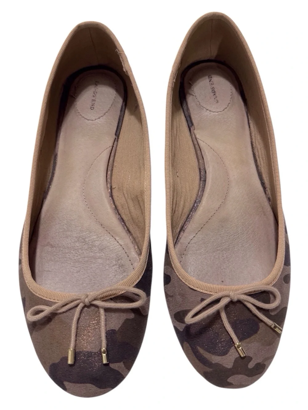 Lands' End Glistening Camo-Look Ballet Flats Metallic Sheen Size 9